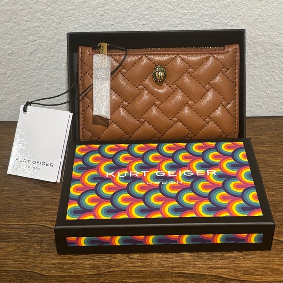 Kurt Geiger Brown Quilted Wallet with Gold Accent - Picture 2 of 6